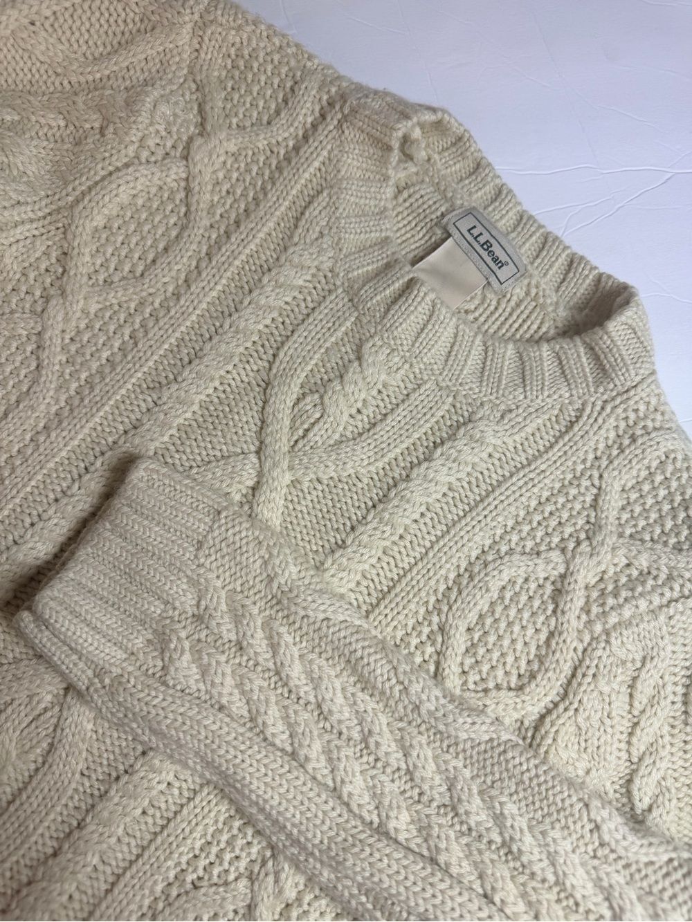 L.L. Bean Kids Chunky Wool Blend Cable Knit Sweater Size 6X 7 Cream Fisherman